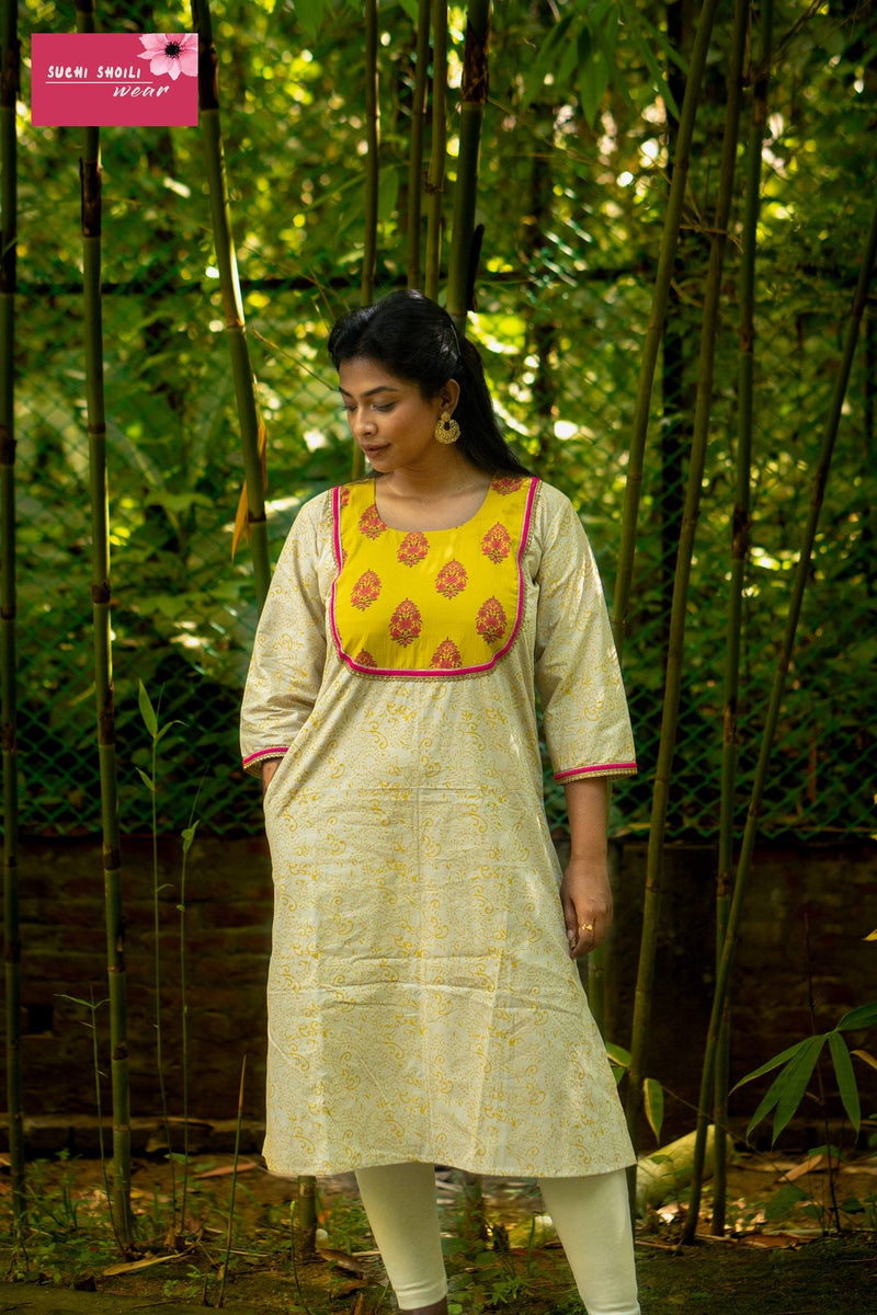 Yuma Yellow Cotton Kurti Suchi Shoili